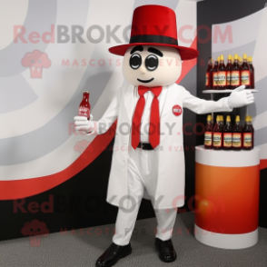 White Bottle Of Ketchup mascot costume character dressed with a Blazer and Berets