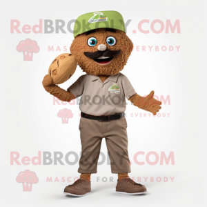 Brown Falafel mascot costume character dressed with a Bermuda Shorts and Caps