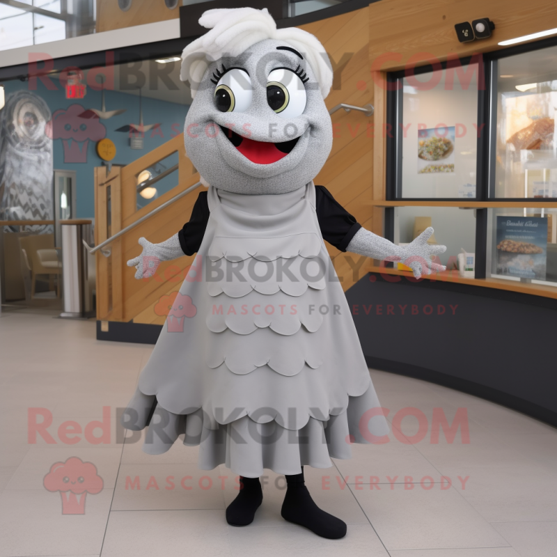 Gray Fish And Chips mascot costume character dressed with a A-Line ...