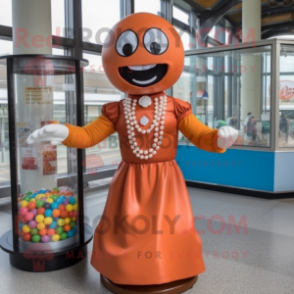 Rust Gumball Machine mascot costume character dressed with a Dress and Necklaces