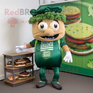 Forest Green Pulled Pork Sandwich mascot costume character dressed with a Playsuit and Cummerbunds