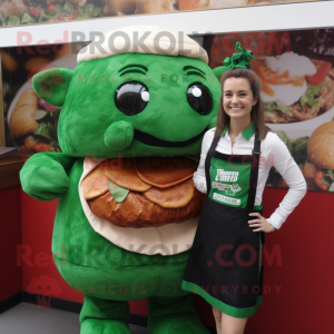 Forest Green Pulled Pork Sandwich mascot costume character dressed with a Playsuit and Cummerbunds