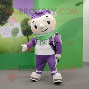 Lavender Irish Flag mascot costume character dressed with a Joggers and Backpacks