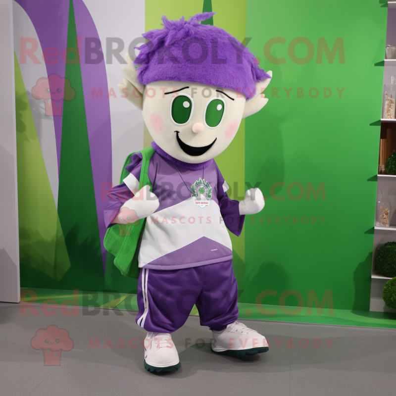 Lavender Irish Flag mascot costume character dressed with a Joggers and Backpacks