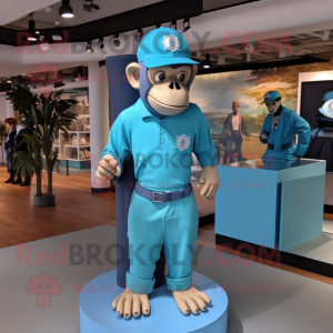 Sky Blue Chimpanzee mascot costume character dressed with a Polo Tee and Bracelet watches