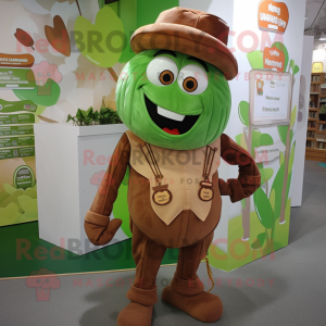 Rust Beanstalk mascot costume character dressed with a Vest and Coin purses