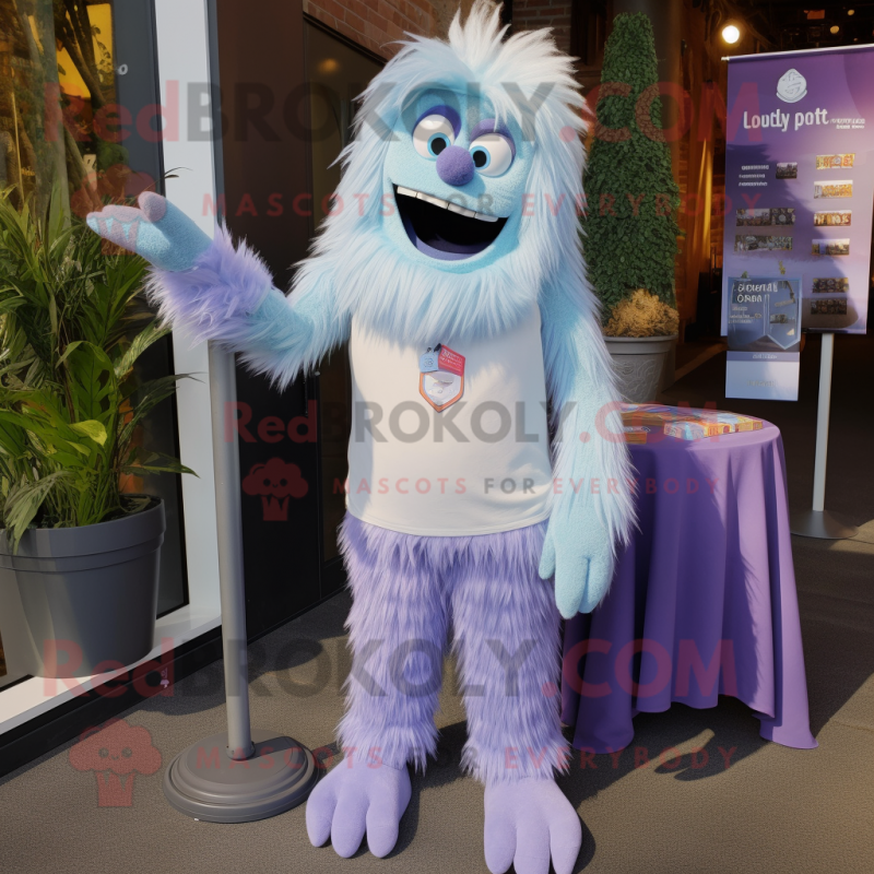 Lavender Yeti mascot costume character dressed with a Chambray Shirt and Ties