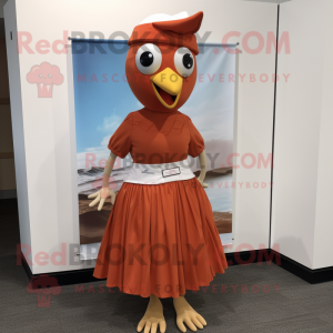 Rust Dove mascot costume character dressed with a Pleated Skirt and Headbands