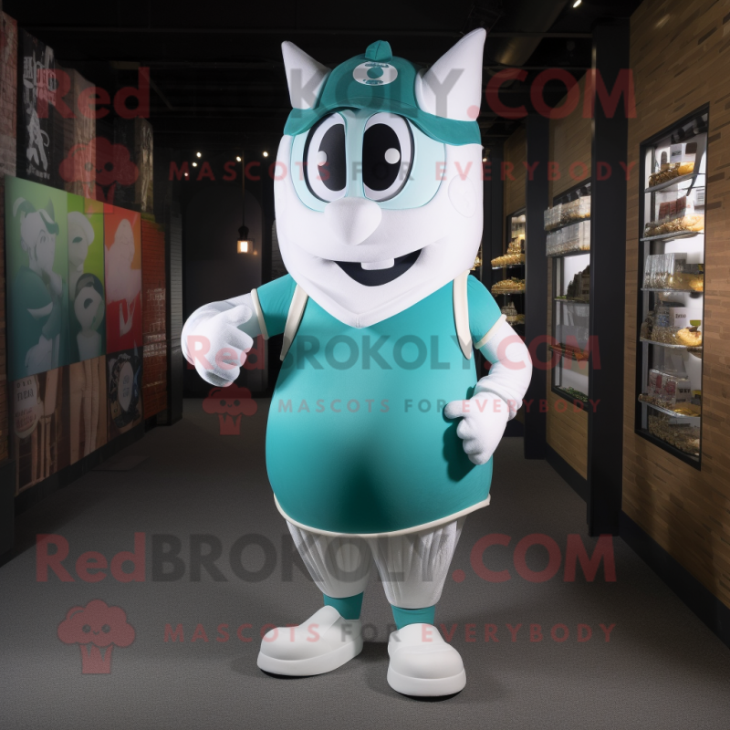 Teal Beef Stroganoff mascot costume character dressed with a Leggings and Anklets