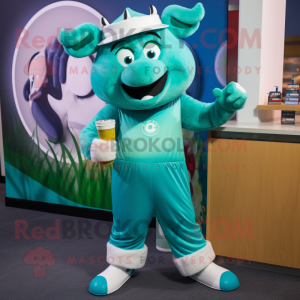 Teal Beef Stroganoff mascot costume character dressed with a Leggings and Anklets