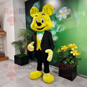 Yellow Bunch Of Shamrocks mascot costume character dressed with a Tuxedo and Foot pads