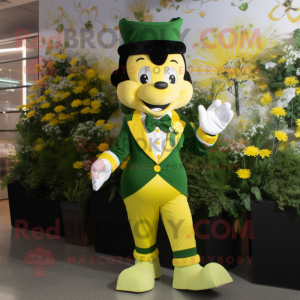 Yellow Bunch Of Shamrocks mascot costume character dressed with a Tuxedo and Foot pads
