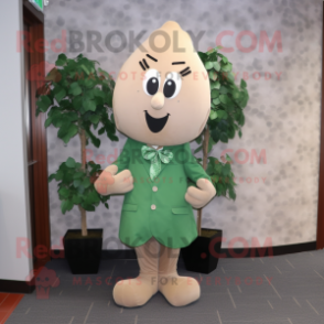 Tan Bunch Of Shamrocks mascot costume character dressed with a Sheath Dress and Tie pins