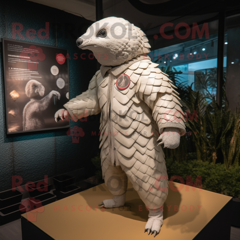White Pangolin Mascot Costume Character Dressed With A Jacket And Watches Mascot Costumes 7392
