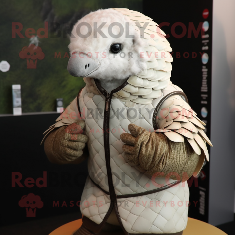 White Pangolin Mascot Costume Character Dressed With A Jacket And Watches Mascot Costumes 6008