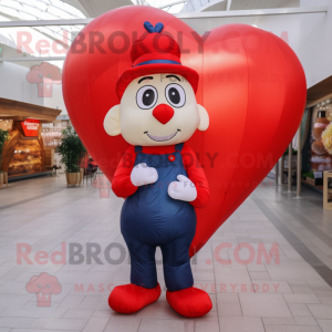 Red Heart Shaped Balloons mascot costume character dressed with a Dungarees and Watches