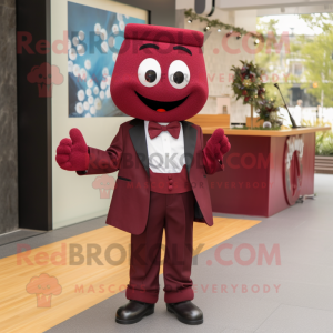 Maroon Bracelet mascot costume character dressed with a Suit and Bow ties