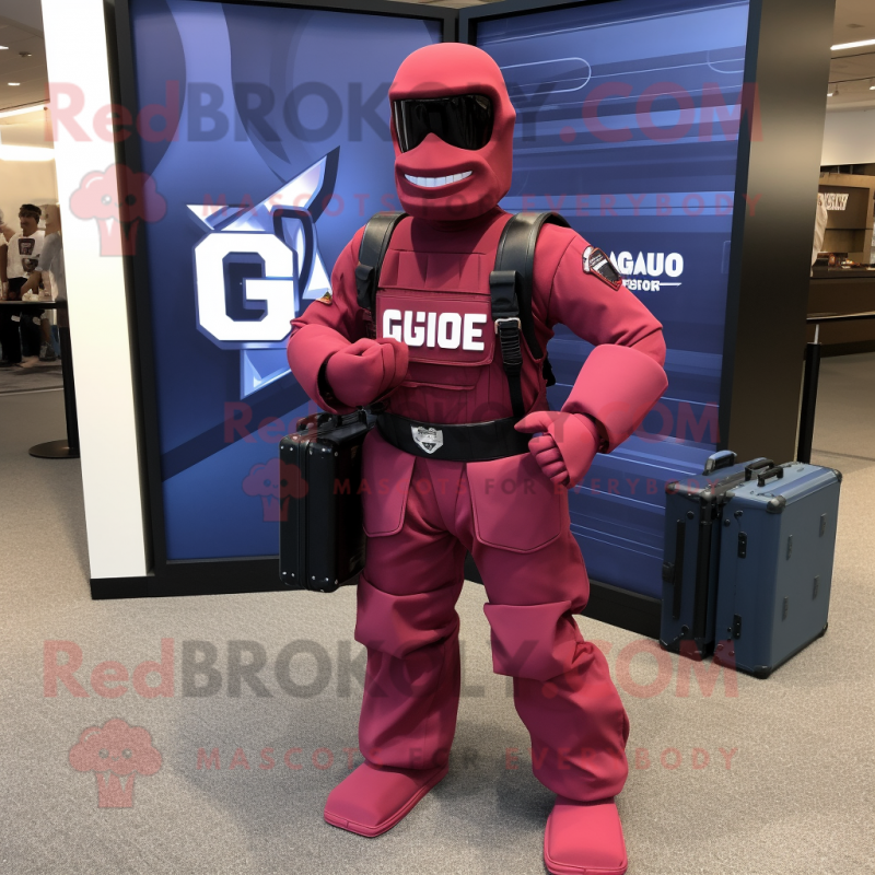 Maroon Gi Joe mascot costume character dressed with a Skirt and Briefcases