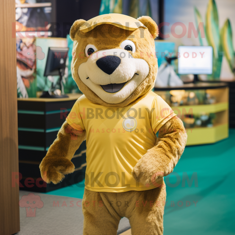 Gold Otter mascot costume character dressed with a Shorts and Headbands