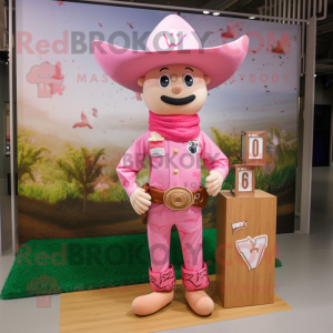 Pink Cowboy mascot costume character dressed with a Rash Guard and Hairpins