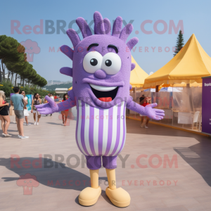 Lavender French Fries mascot costume character dressed with a One-Piece Swimsuit and Brooches