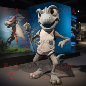 Silver Dimorphodon mascot costume character dressed with a Running Shorts and Ties