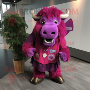 Magenta Buffalo mascot costume character dressed with a Long Sleeve Tee and Tie pins