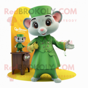 Green Dormouse mascot costume character dressed with a Mini Dress and Pocket squares