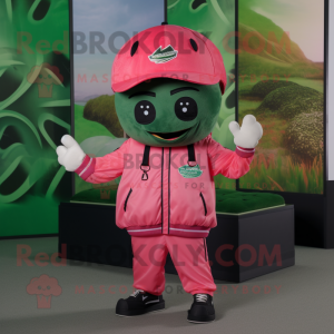 Pink Watermelon mascot costume character dressed with a Bomber Jacket and Hats