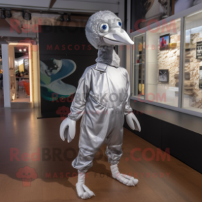Silver Dodo Bird mascot costume character dressed with a Jumpsuit and Shoe laces
