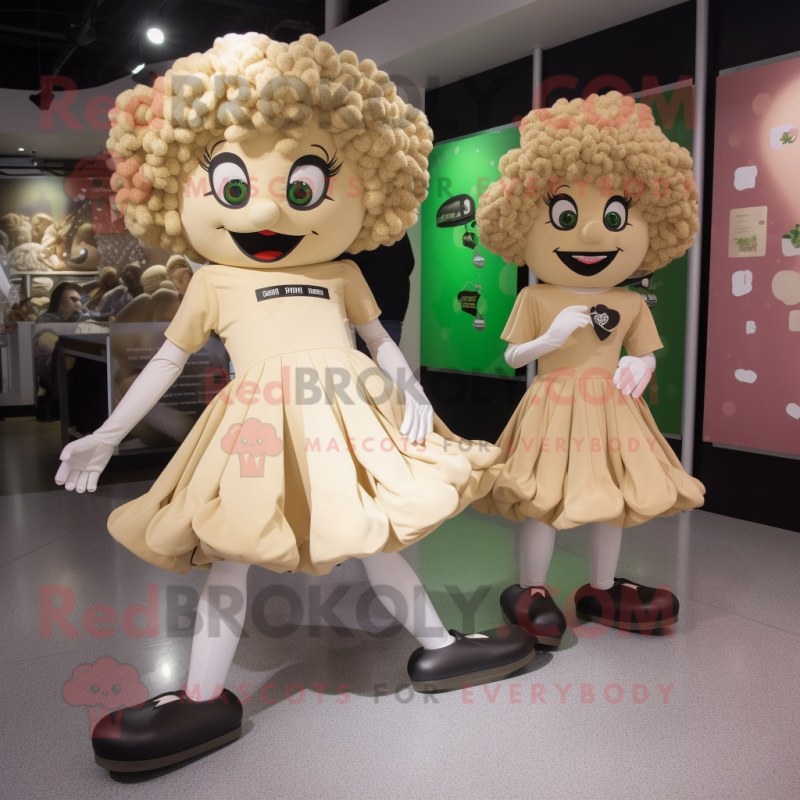 Beige Irish Dancing Shoes mascot costume character dressed with a Playsuit and Clutch bags