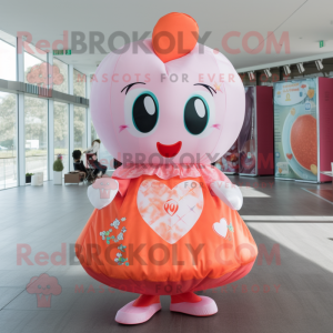 Peach Heart mascot costume character dressed with a Circle Skirt and Scarves