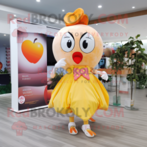 Peach Heart mascot costume character dressed with a Circle Skirt and Scarves