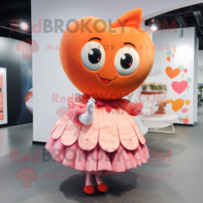 Peach Heart mascot costume character dressed with a Circle Skirt and Scarves