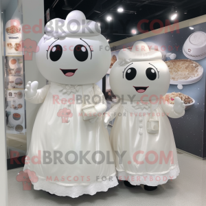 nan Ice Cream mascot costume character dressed with a Wedding Dress and Coin purses