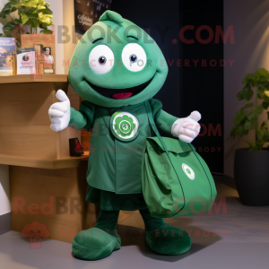 Forest Green Gyro mascot costume character dressed with a Button-Up Shirt and Tote bags