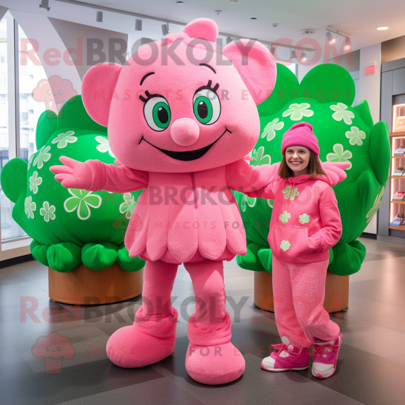Pink Bunch Of Shamrocks mascot costume character dressed with a Culottes and Foot pads
