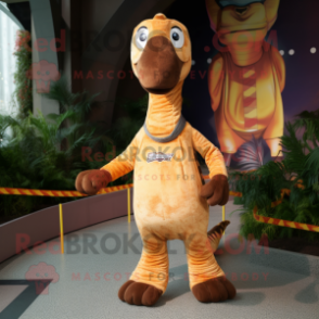 Brown Brachiosaurus mascot costume character dressed with a Joggers and Scarves