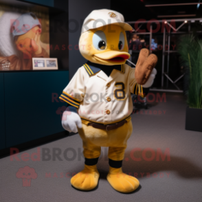 Gold Gosling mascot costume character dressed with a Baseball Tee and Pocket squares