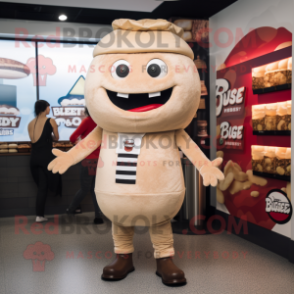 Beige Burgers mascot costume character dressed with a Trousers and Beanies