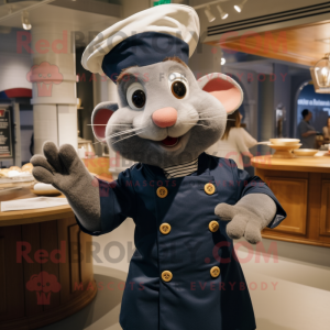 Navy Ratatouille mascot costume character dressed with a Henley Shirt and Mittens