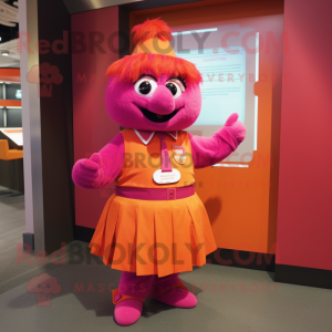 Magenta Orange mascot costume character dressed with a Skirt and Cufflinks