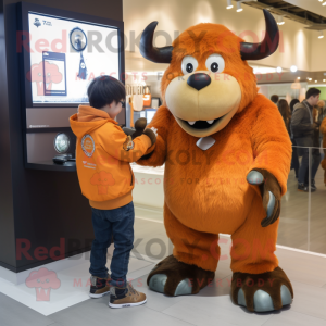 Orange Yak mascot costume character dressed with a Oxford Shirt and Watches