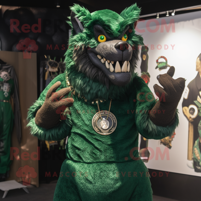 Forest Green Werewolf mascot costume character dressed with a Turtleneck and Keychains