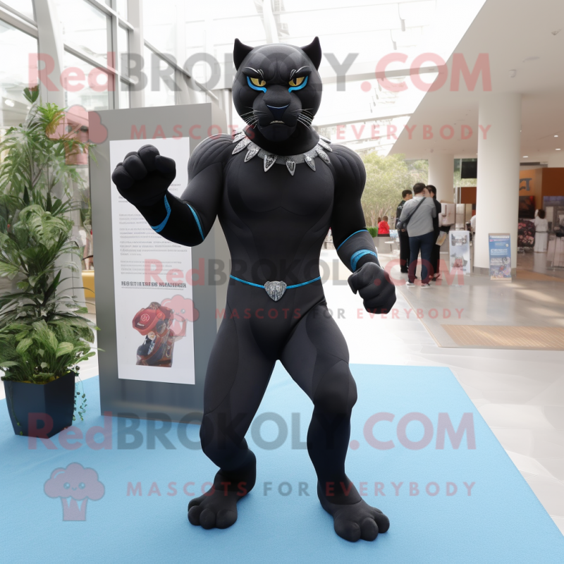 Black Panther mascot costume character dressed with a Skinny Jeans and Pocket squares