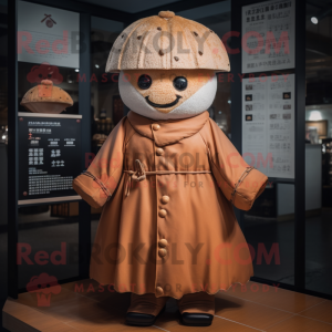 Rust Dim Sum mascot costume character dressed with a Coat and Hairpins