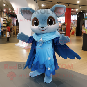 Blue Flying Squirrel mascot costume character dressed with a Wrap Dress and Anklets