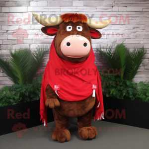 Red Beef Wellington mascot costume character dressed with a Jeans and Scarf clips