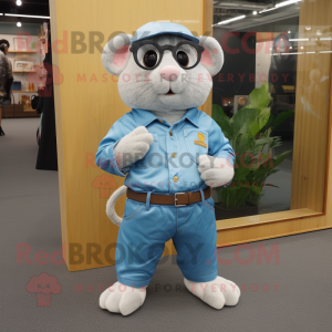 Sky Blue Hamster mascot costume character dressed with a Jeans and Eyeglasses