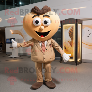 Tan Heart mascot costume character dressed with a Suit and Suspenders